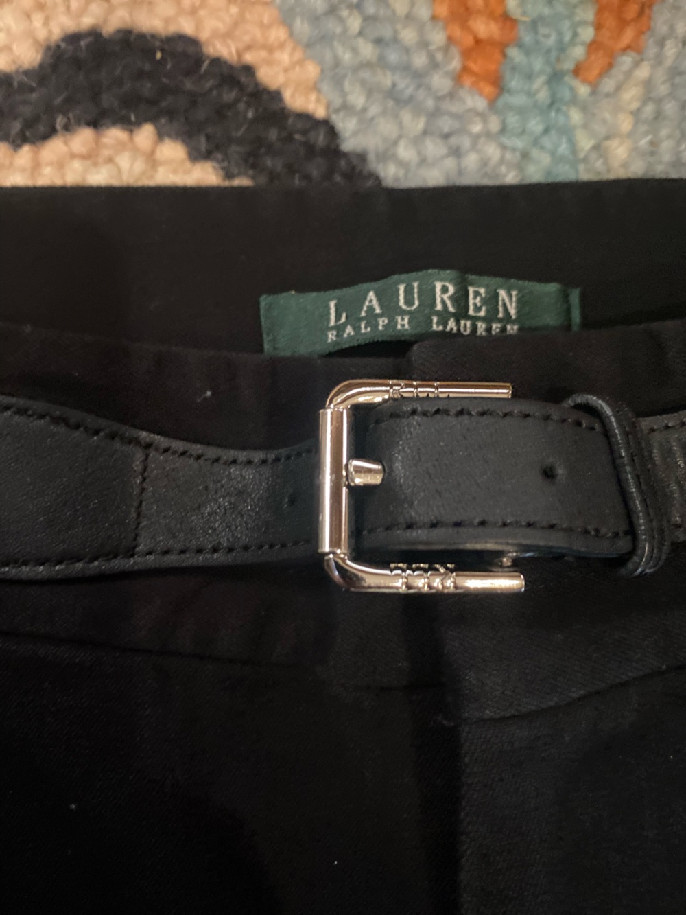 Lauren Ralph Lauren Women's Capri Pants Black Cotton Belt Zip Pockets 16 - Picture 4 of 7